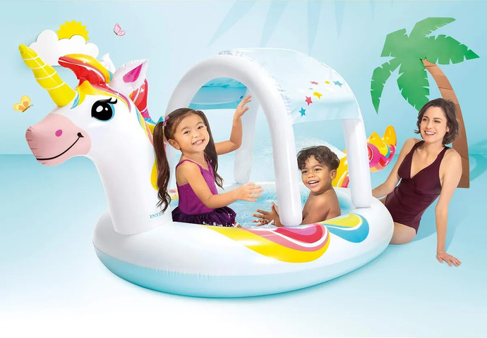 בריכת פעוטות חד קרן עם גגון נתיק ומזרקת מים 254X132X109 ס''מ אינטקס INTEX 58435