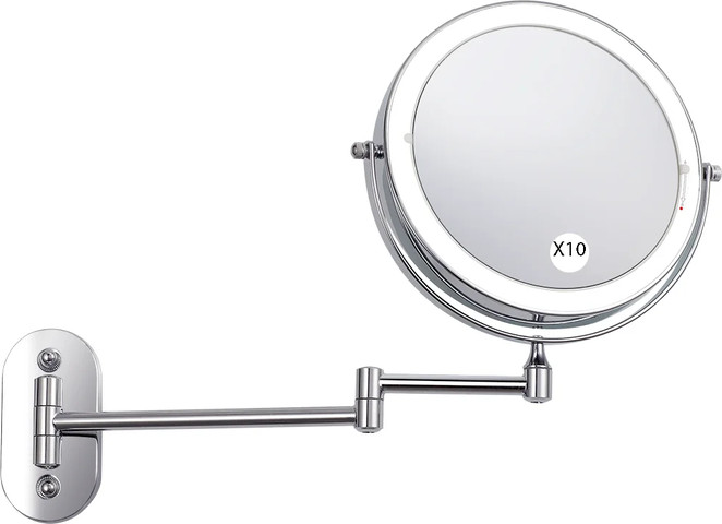 מראת איפור מגדילה ניקל נטענת פי 10 עם תאורת LED בטאץ' (קידוח)