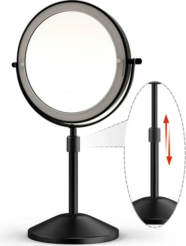 מראת איפור עומדת מגדילה נטענת פי 5 עם תאורת LED בטאץ' , שחור מט