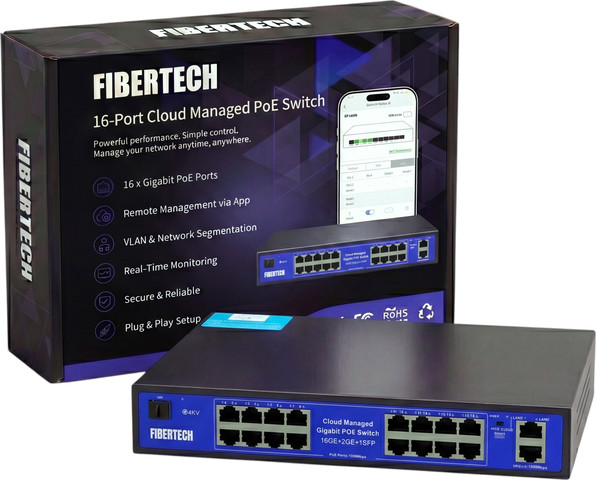 סוויץ׳ POE+ 16+2+1SFP PORT תומך ג'יגה מנוהל FiberTech