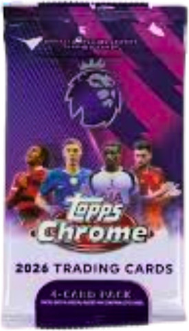 Topps Chrome English Premier League 2026 – חבילת 4 קלפי כדורגל מקוריים