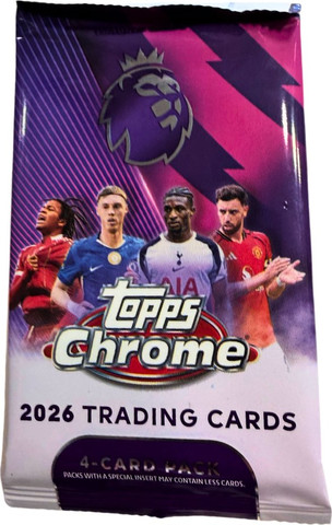 Topps Chrome English Premier League 2026 – חבילת 4 קלפי כדורגל מקוריים