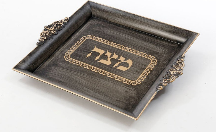 מגש למצה ענתיק 30×26×3 ס״מ — אפור כהה