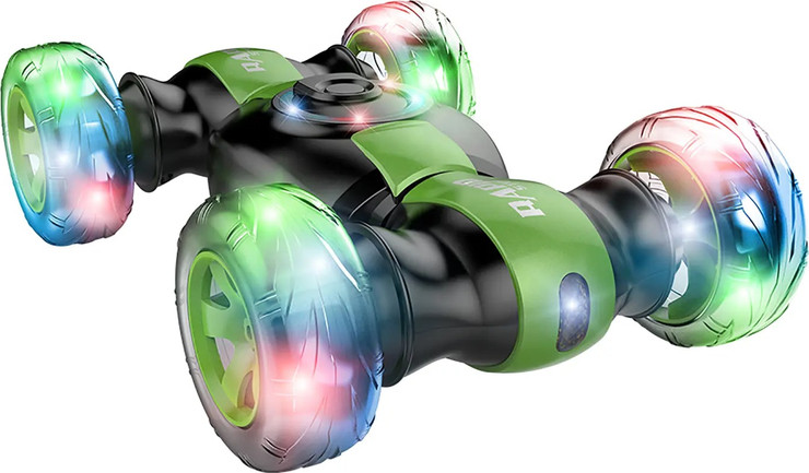 מכונית פעלולים RAPID STUNT CAR עם גלגלים מוארים צבעוניים וסוללה נטענת - ירוק