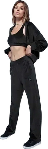 מכנסים לנשים דגם VELOUR HIGH-WAIST GLIMMER WIDE LEG - צבע שחור