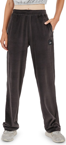מכנסים לנשים דגם VELOUR HIGH-WAIST GLIMMER WIDE LEG - צבע שחור