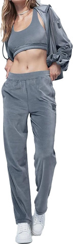 מכנסי נשים דגם VELOUR HIGH-WAIST GLIMMER WIDE LEG - צבע כחול