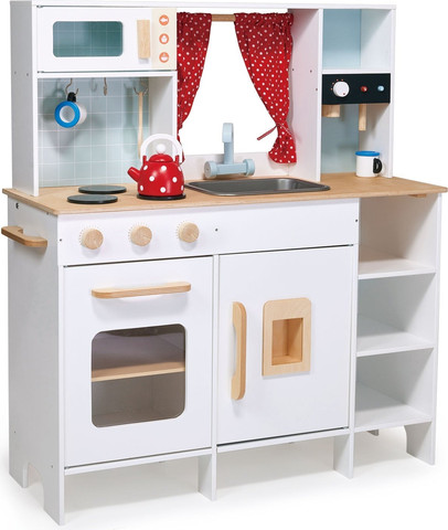מטבח לילדים מעץ מלא Play Kitchen עם מיקרו, תנור, כיור ו 4 אביזרים