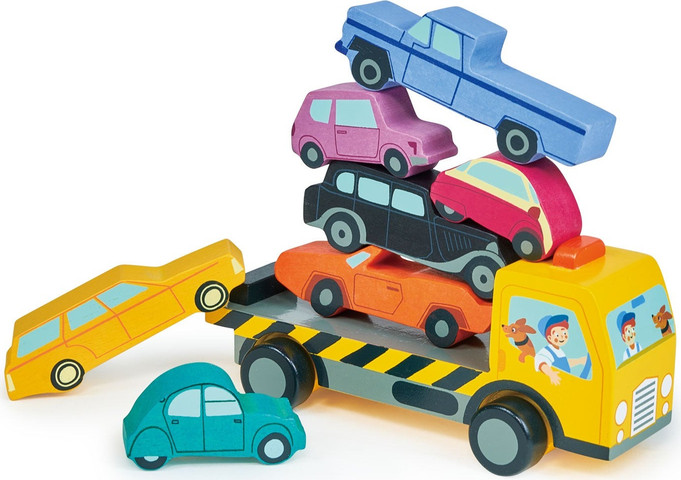 ערימת מכוניות: מוביל מכוניות + 7 רכבים מעץ מלא