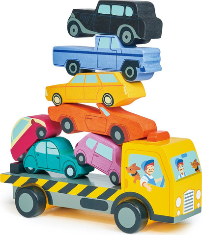 ערימת מכוניות: מוביל מכוניות + 7 רכבים מעץ מלא