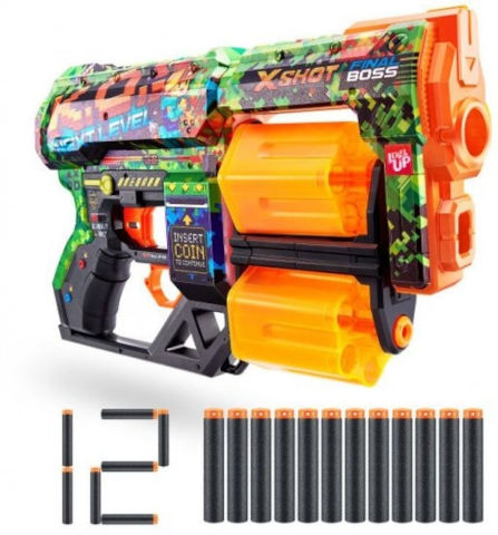רובה ילדים אקס שוט SKINS כולל 12 חיצי ספוג למשחקי מלחמה עם חברים בחצר - K.O. צבעוני