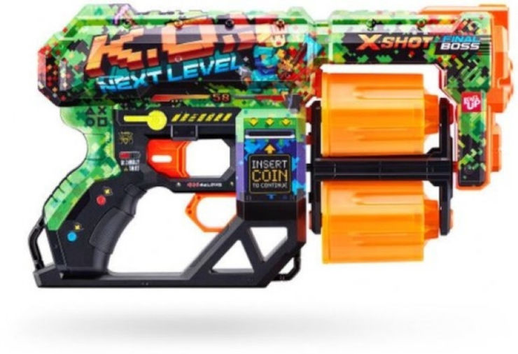 רובה ילדים אקס שוט SKINS כולל 12 חיצי ספוג למשחקי מלחמה עם חברים בחצר - K.O. צבעוני