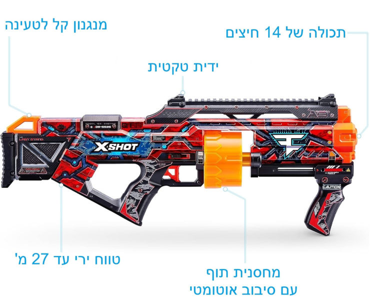 רובה משחק לילדים עם מחסנית תוף מסתובבת ו 16 חיצי ספוג - FaZe Clan