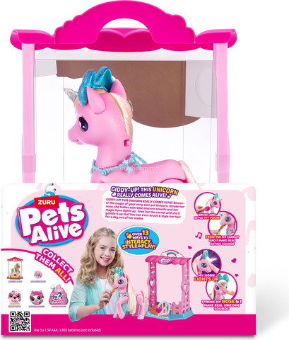 Pets Alive בובה אינטראקטיבית - בובת חד קרן קסום עם צלילים ורעמה ארוכה לסרק