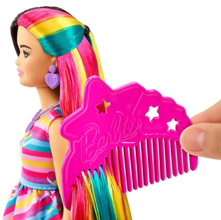 בובת ברבי Totally Hair עם שיער ארוך (22 ס"מ) קליפסים משני צבע ושלל אביזרים - ורוד