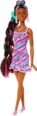 בובת ברבי Totally Hair עם שיער ארוך (22 ס"מ) קליפסים משני צבע ושלל אביזרים - תכלת