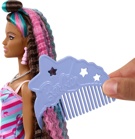 בובת ברבי Totally Hair עם שיער ארוך (22 ס"מ) קליפסים משני צבע ושלל אביזרים - תכלת