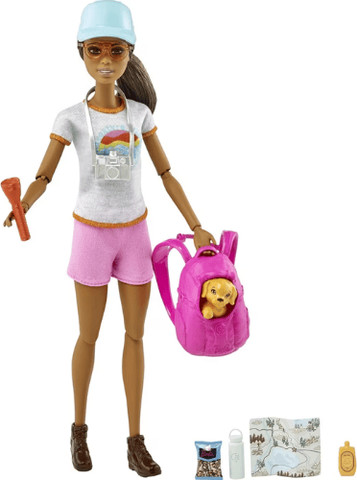ברבי חוקרת הטבע עם כלבלב וציוד טיולים Barbie