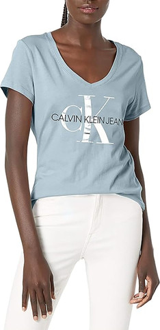 טי שירט Calvin Klein לנשים דגם Foil Monogram Logo צווארון וי