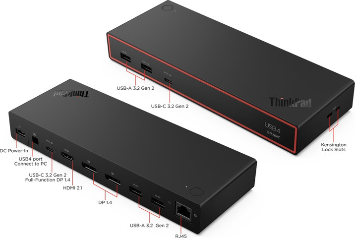 תחנת עגינה חכמה Lenovo ThinkPad USB4 Smart Dock 5500 מק"ט 40BC0135IS כולל שנאי 135W ותמיכה ב-4 מסכים