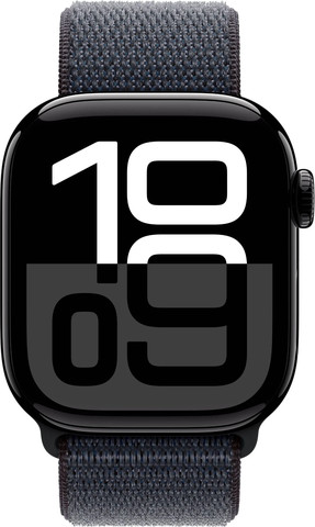 שעון חכם Apple Watch Series 10 42mm Jet Black Aluminum Case Textile Sport Loop GPS - רצועת Ink Sport Loop