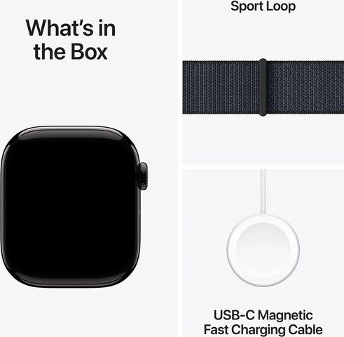 שעון חכם Apple Watch Series 10 42mm Jet Black Aluminum Case Textile Sport Loop GPS - רצועת Ink Sport Loop