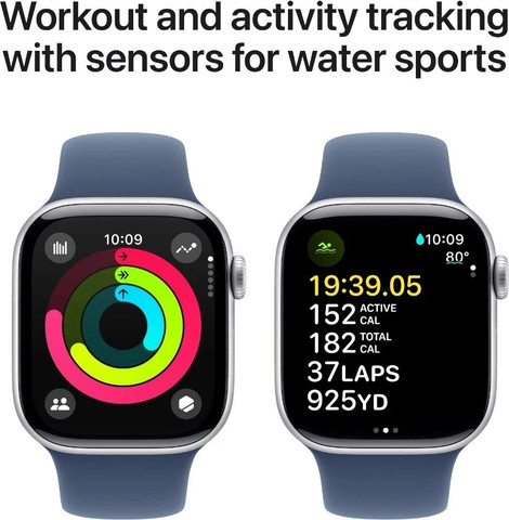 שעון חכם Apple Watch 42mm Series 10 GPS צבע שעון Silver Aluminium צבע רצועה Denim Sport Band גודל רצועה M/L