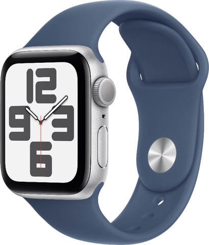 שעון חכם 44 מ"מ Apple אפל Watch SE 2024 GPS 44mm - Silver Aluminium Case With Denim Sport Band M/L
