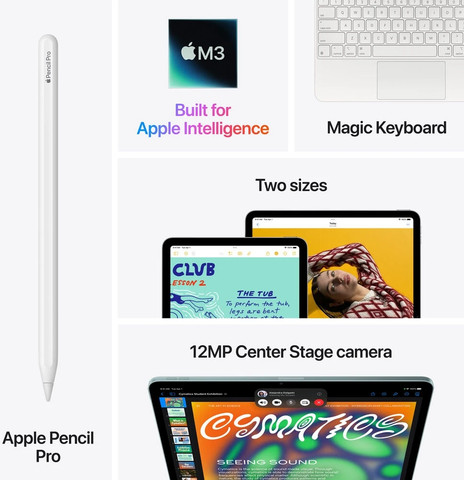 טאבלט Apple iPad Air 11 M3 (2025) 128GB Wi-Fi בצבע Space Gray