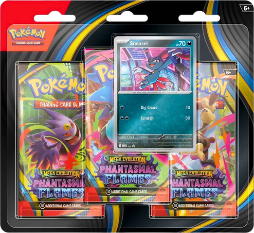 Pokémon TCG Mega Evolution: Phantasmal Flames – 3 Booster Packs & Sneasel Promo Card | בלעדי לאתר