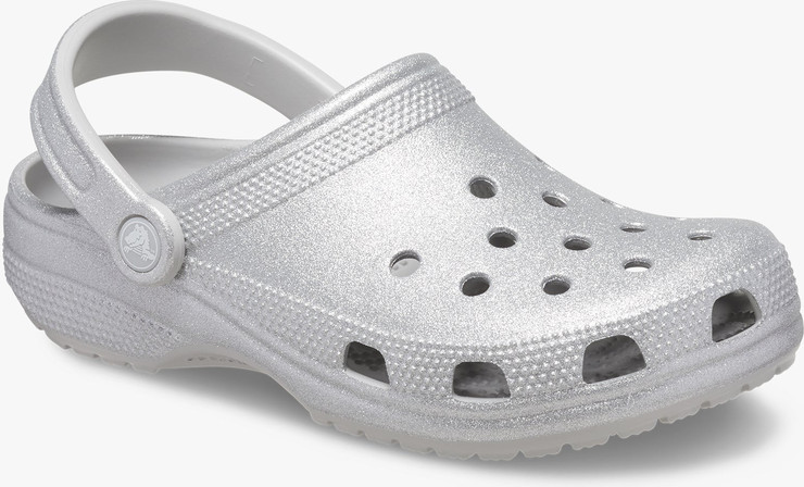 Crocs Classic Glitter Clog - כפכפי קלוג קרוקס נצנצים לנשים בצבע כסף
