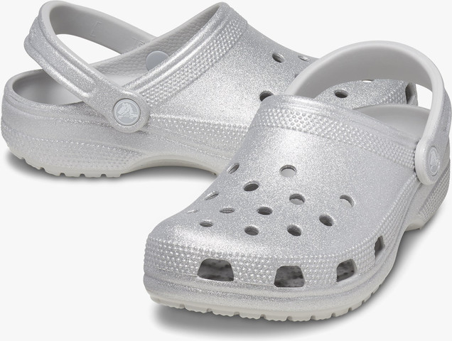 Crocs Classic Glitter Clog - כפכפי קלוג קרוקס נצנצים לנשים בצבע כסף