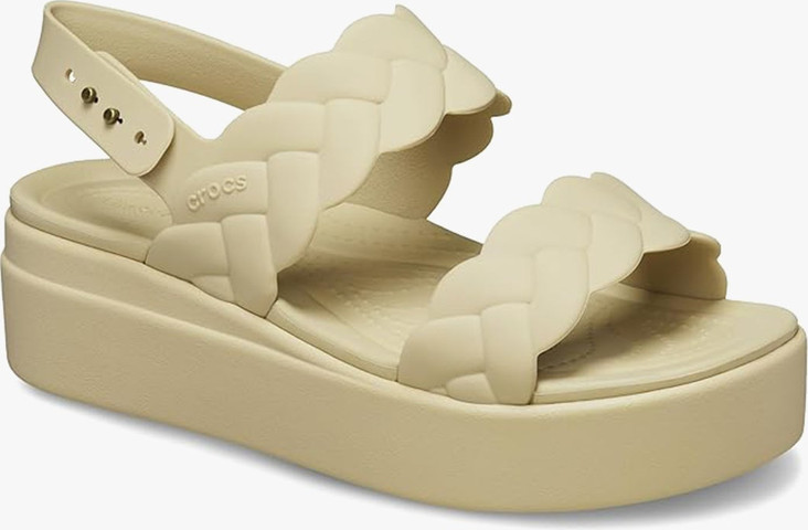 Crocs Brooklyn Woven Upper Low Wedge  -  סנדלי פלטפורמה קרוקס ברוקלין לנשים בצבע צ'אי
