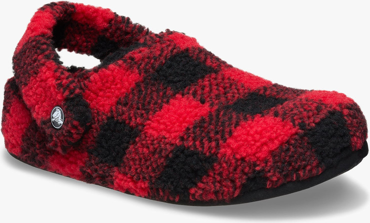 Crocs Classic Buffalo Check Cozzzy Slipper - נעלי בית קרוקס עם הדפס משובץ בצבע אדום ורסיטי/שחור