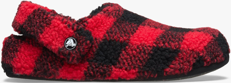 Crocs Classic Buffalo Check Cozzzy Slipper - נעלי בית קרוקס עם הדפס משובץ בצבע אדום ורסיטי/שחור