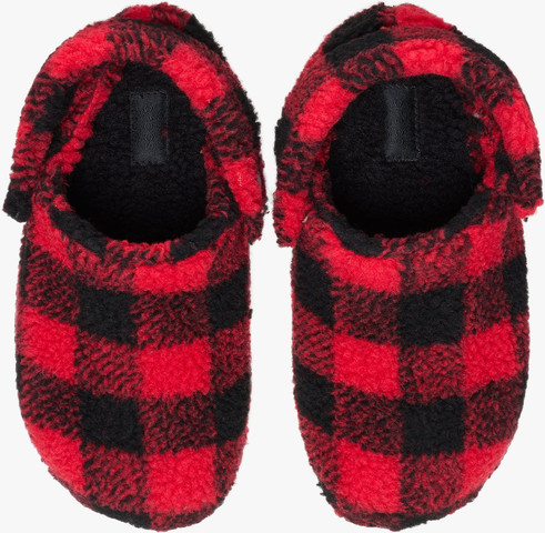 Crocs Classic Buffalo Check Cozzzy Slipper - נעלי בית קרוקס עם הדפס משובץ בצבע אדום ורסיטי/שחור