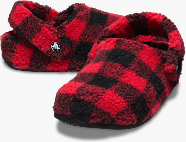 Crocs Classic Buffalo Check Cozzzy Slipper - נעלי בית קרוקס עם הדפס משובץ בצבע אדום ורסיטי/שחור