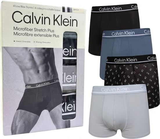 תחתוני בוקסר 4 יח'  לגבר  - CALVIN KLEIN - MICROFIBER STRETCH PLUS