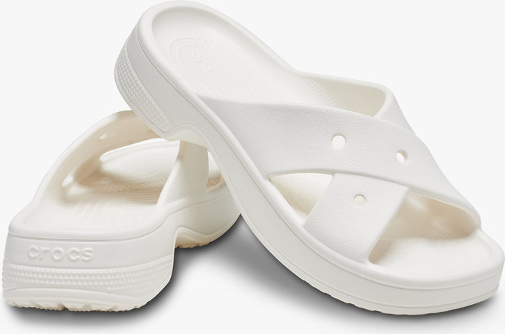Crocs Classic Women's Cross Strap - כפכפי קרוקס לנשים בצבע לבן גיר