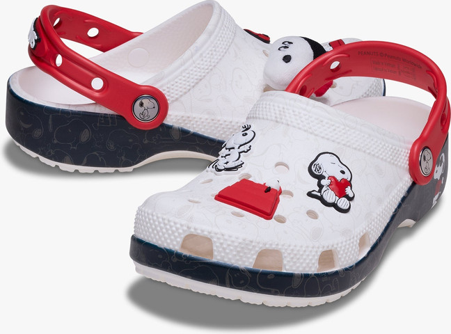 Crocs Peanuts Classic Clog T - כפכפי קלוג קרוקס סנופי לילדים בצבע לבן/שחור/אדום מידות קטנות
