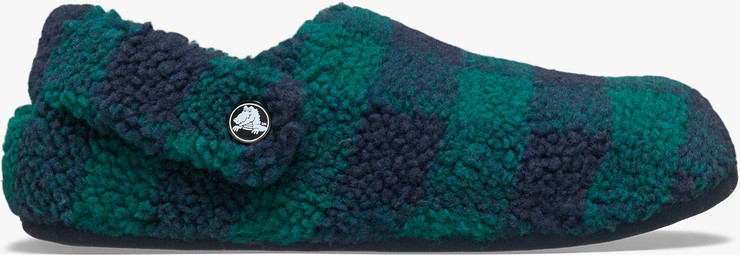 Crocs Classic Buffalo Check Cozzzy Slipper - נעלי בית קרוקס עם הדפס משובץ בצבע ירוק הוסטה/נייבי