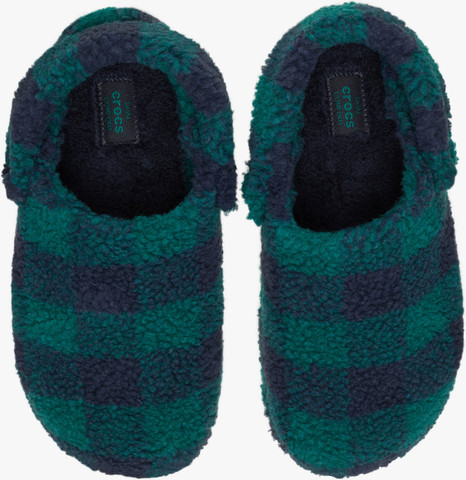 Crocs Classic Buffalo Check Cozzzy Slipper - נעלי בית קרוקס עם הדפס משובץ בצבע ירוק הוסטה/נייבי