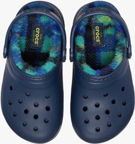 Crocs Kids’ Classic Lined Bold Check Clog - כפכפי פרווה קלוג קרוקס לילדים בצבע נייבי