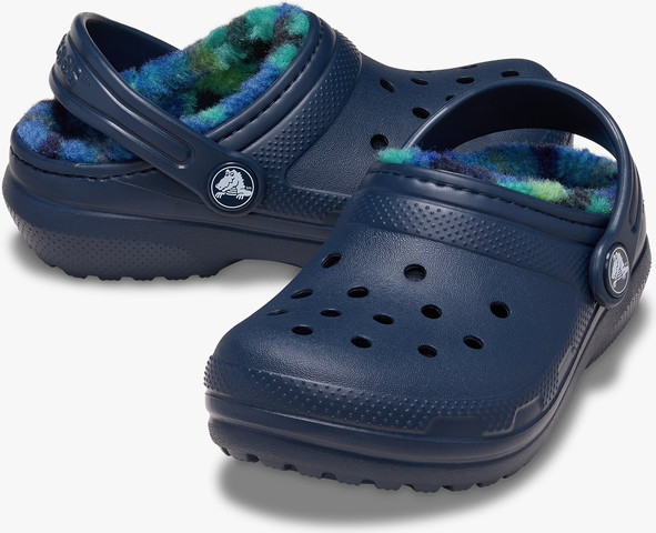 Crocs Classic Lined Bold Check Clog T  - כפכפי פרווה קלוג קרוקס לילדים בצבע נייבי מידות קטנות