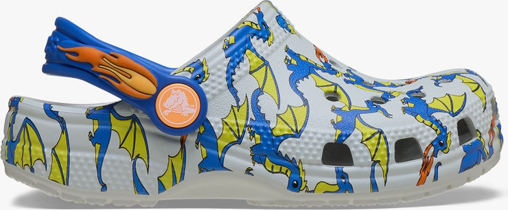 Crocs Toddler Classic Dragon Graphic Clog - כפכפי קרוקס דרקון לילדים מידות קטנות - קרוקס - Grey