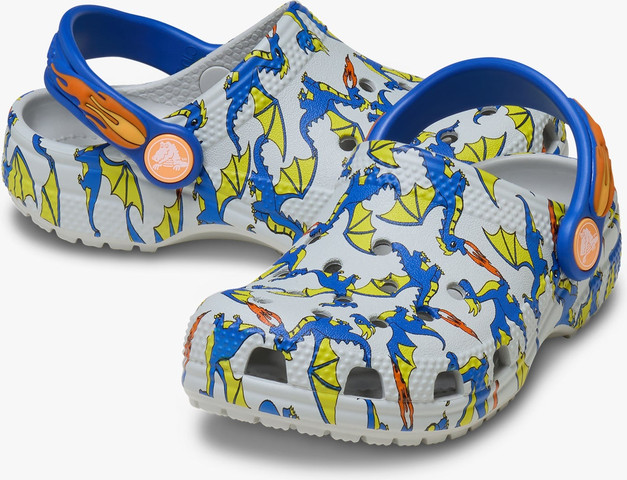 Crocs Toddler Classic Dragon Graphic Clog - כפכפי קרוקס דרקון לילדים מידות קטנות - קרוקס - Grey