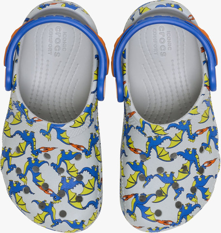 Crocs Toddler Classic Dragon Graphic Clog - כפכפי קרוקס דרקון לילדים מידות קטנות - קרוקס - Grey