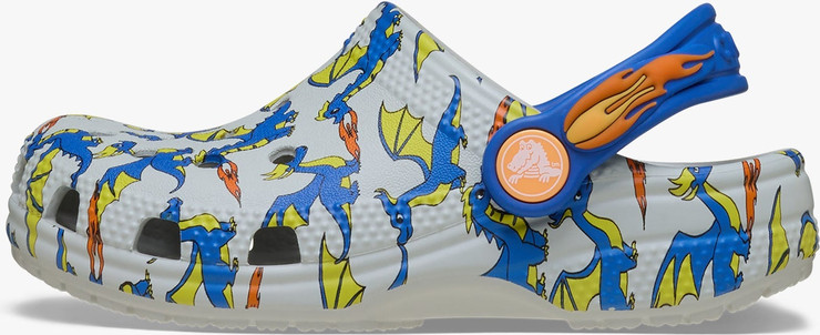 Crocs Toddler Classic Dragon Graphic Clog - כפכפי קרוקס דרקון לילדים מידות קטנות - קרוקס - Grey
