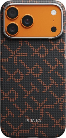 PITAKA Monogram Edge Case iPhone 17 Pro Max Leaping Orange Black - מגן סיב ארמיד פרימיום לאייפון 17 פרו מקס