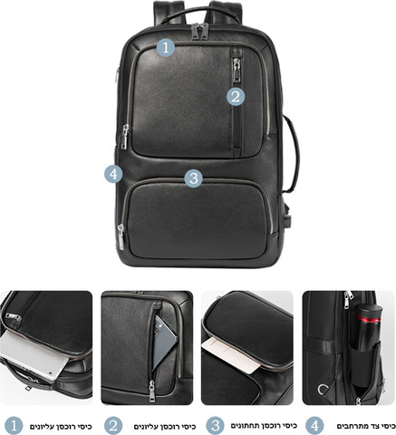 תיק גב Xenthoral Exclusive 18L למחשב 16 אינץ' עם יציאת USB מבית כאמל מאונטין - שחור